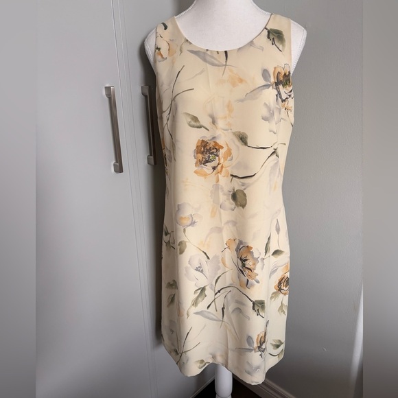 Joseph Ribkoff Cream Tan Sheath Dress Scoop Neck Midi - Picture 1 of 7